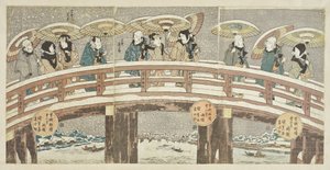 Vinterscene med en lovende skuespilleroptog af Utagawa Kunisada