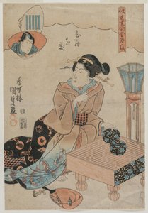 Kvinde forbereder sig på at spille Go. af Utagawa Kunisada