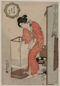 Woman Putting Out a Light fra serien Modern Customs: Frost Beneath the Stars, ca. 1820. af Utagawa Kunisada