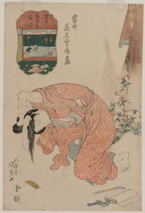 Kvinde, der binder sit hår (fra serien »Dagens berømte restauranter«) af Utagawa Kunisada