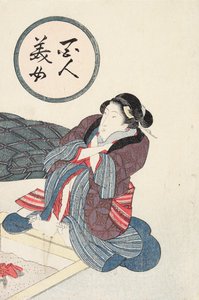 Kvinde varmer fødderne ved arnen af Utagawa Kunisada