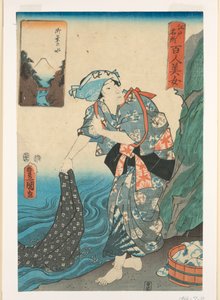 Kvinde vasker stof i en strøm af Utagawa Kunisada