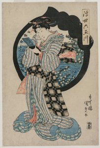 Woman with a Hand Mirror fra serien The Six Tama Rivers of the Floating World af Utagawa Kunisada