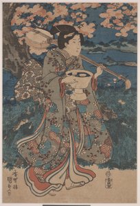 Gå til en kirsebærblomsterfest (farvet træsnit) af Utagawa Kunisada III