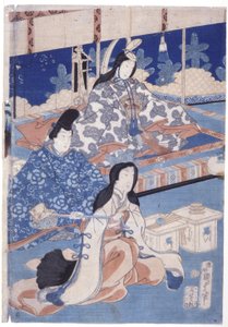Indbydende forår med en samling af blomster (Hana Soroi Haru No Taimen) (træblok i farver) af Utagawa Kunisada II