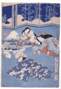 Indbydende forår med en samling af blomster (Hana Soroi Haru No Taimen) (træblok i farver) af Utagawa Kunisada II