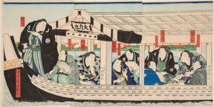 Sumobryderen Dairiki Maru på en båd med venner. Tryk af Utagawa Kuniteru (1808-1876)