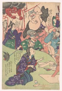 Knælende kvinde Otsu-e (serietitel) af Utagawa Kuniyoshi (possibly)