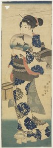 (Kvinde med fan og cricketbur), 1843-1847 af Utagawa Kuniyoshi