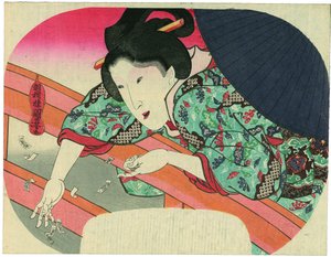 En skønhed kaster bønnesedler til bodhisattva Jizō i Sumida-floden for at berolige de druknedes ånder af Utagawa Kuniyoshi