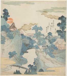 Fjern udsigt over Fuji-bjerget ved daggry fra Hakone af Utagawa Kuniyoshi