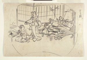 Hataori (vævning på en væv) ca. 1840 (blæk på papir) af Utagawa Kuniyoshi
