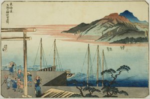 Miya, Kuwana, Yokkaichi og Ishiyakushi, fra serien "Famous Places on the Fifty-tre Stations of the Tokaido, Four Stations (Tokaido gojusan eki yonshuku meisho)" af Utagawa Kuniyoshi