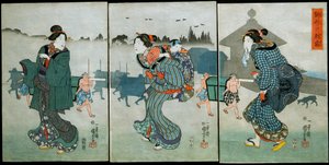 Morning Mist at Komagata (Komagata no asagiri): Forlystelser af de fire årstider (Shiki yūkan), ca. 1846 af Utagawa Kuniyoshi