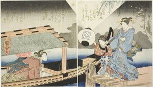 Nattescene om bord på en lystbåd af Utagawa Kuniyoshi
