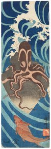 Blæksprutte på en klippe, ca. 1837 (træsnit) af Utagawa Kuniyoshi