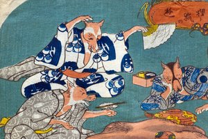 Racoon Dog and Fox at Play (Tanuki to kitsune no asobi), ca. 1842 af Utagawa Kuniyoshi