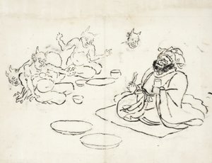 Skitse af dæmoner, der underholder helvedes konge af Utagawa Kuniyoshi