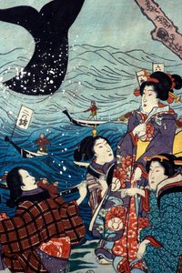 De syv kysters opblomstring med store fisk (Nana ura tairyō hanjō no zu) af Utagawa Kuniyoshi
