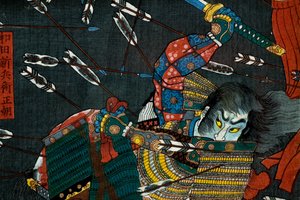 Slaget ved Shijō Nawate, ca. 1857 af Utagawa Kuniyoshi