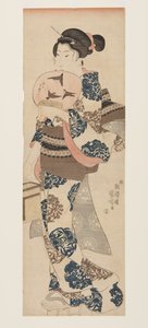 Kvinde med vifte og insektbur (træbloktryk i farver) af Utagawa Kuniyoshi