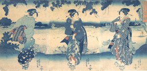 Kvinder nær en flod, ca. 1850. af Utagawa Kuniyoshi