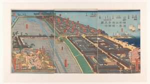 Oversigt over Honcho-distriktet og Miyozaki-kvarteret i Yokohama af Utagawa Sadahide