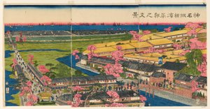 Panoramamedlem Yokohama, Kanagawa (Kanagawa Yokohama blomsterramme) af Utagawa Sadahide