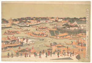 Den nye store bro ved Naka Zu i Edo af Utagawa Toyoharu