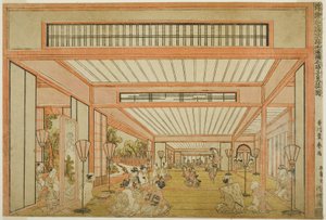 Udsigt over receptionslokaler i Japan - Underholdning på rottens dag i moderne stil, ca. 1771-76 af Utagawa Toyoharu
