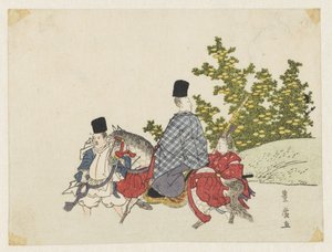 Hofmand til hest, der springer en strøm af Utagawa Toyohiro