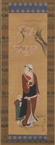 Kvinde og barn under et kirsebærtræ, slutningen af det 18.-begyndelsen af det 19. århundrede. af Utagawa Toyohiro
