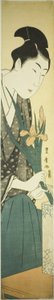 Ung mand arrangerer iris i en vase af Utagawa Toyohiro