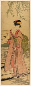 Ung kvinde træder ud af en båd af Utagawa Toyohiro