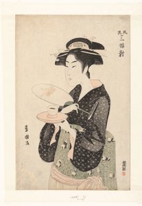 Portræt af servitrice Okita. Triptykon af elegante skønheder Furyu sampukutsui (titel på objekt) af Utagawa Toyokuni (I)