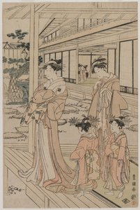 Kurtisane stående på en veranda af Utagawa Toyokuni