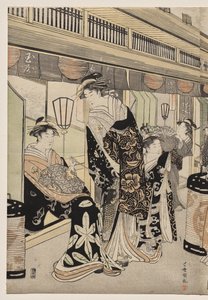 Kurtisaner promenade på Nakanochō af Utagawa Toyokuni