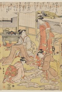 Kvinder laver tøj af Utagawa Toyokuni