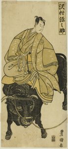 Skuespilleren Sawamura Gennosuke rider på en okse som Sugawara no Michizane af Utagawa Toyokuni I