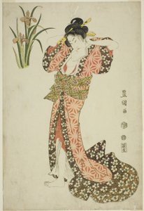 Iriser: skønhedsarrangerende hår, fra en unavngiven serie af skønheder og blomster af Utagawa Toyokuni I