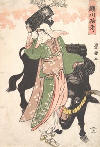 Skuespilleren Segawa Roko som Woodseller Ohara Leading an Ox, ca. 1810.