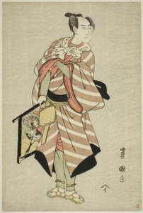 Skuespilleren Sawamura Sojuro III som pakkehest-manden Muchizo i stykket "Miyamairi Musubi no Kamigaki", opført på Kiri Theatre i den ellevte måned, 1797 af Utagawa Toyokuni I