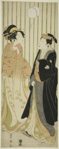 Skuespilleren Segawa Kikunojo og en ung kvinde sparker en bold af Utagawa Toyokuni I
