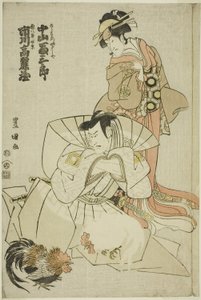 Skuespillerne Ichikawa Komazo III som Akuhachiro Tokikage og Nakayama Tomisaburo I som Yushide, søsteren til Rokurozaemon, i stykket "Hana to Mimasu Yoshino no Miyuki", optrådte på Nakamura Theatre i den ellevte måned, 1798 af Utagawa Toyokuni I