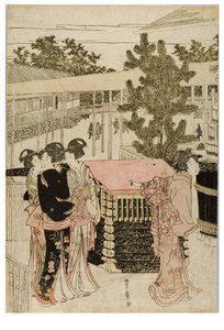 Nytårs pilgrimsrejse til Myohoji i Horinouchi, Edo, ca. 1804-1810 (træblok på papir) af Utagawa and Toyokuni Utagawa Toyohiro