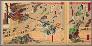 Mori Ranmaru dræbt i slaget ved Honnoji (Honnoji ni Mori Ranmaru uchijini no zu), fra serien "The Record of Toyotomi