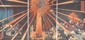 Akugentas spøgelse tager hævn på Nanba ved Nunobiki-vandfaldet, 1856, 2. måned. af Utagawa Yoshifusa