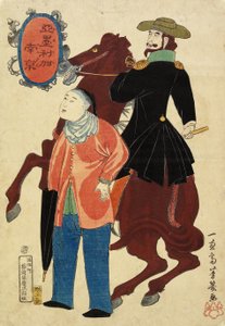 Amerikansk rytter og en kineser, januar 1861 af Utagawa Yoshiiku
