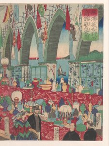 Et blomstrende engelsk handelshus i Yokohama af Utagawa Yoshiiku