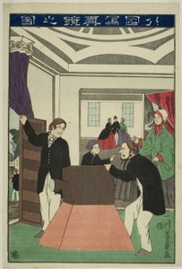 Et f.eks. g kamera (en tegning af en udlændings nye hus) af Utagawa Yoshikazu
